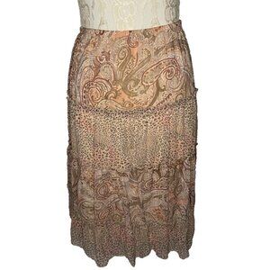 Limited Too sz 18.5 Girls+ Skirt Peasant Layer Ruffle Paisley Animal Print Gold